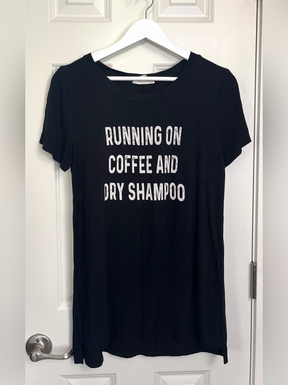Overstitched 'Running On Coffee And Dry Shampoo' Graphic Tunic Tee